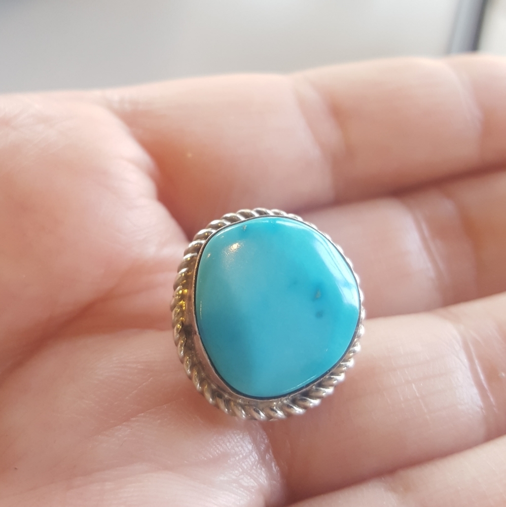 Navajo Native American Turquoise & Sterling Signed E Brooch Pin SLEEPING BEAUTY